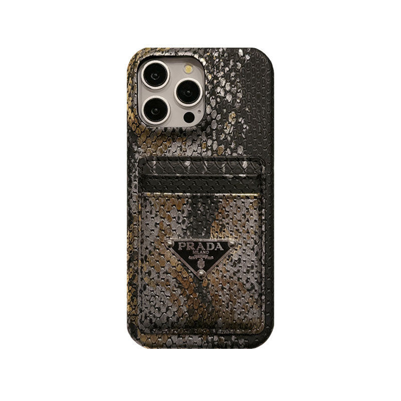 LEATHER SERPENTINE PR PHONE CASE WITH CARD HOLDER