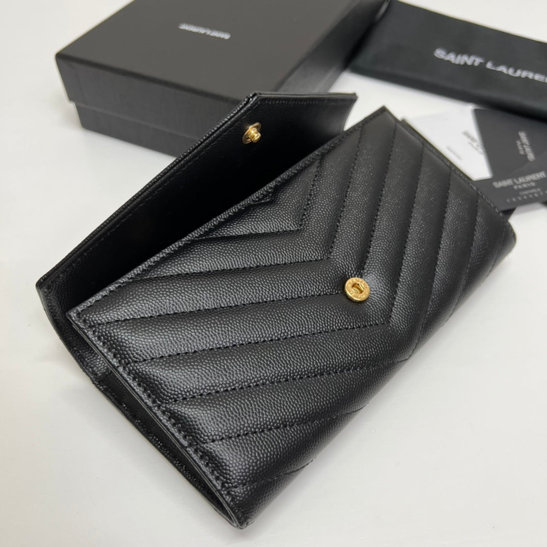 BY- Long Wallet Black Leather Gold Tone 10769 19cm