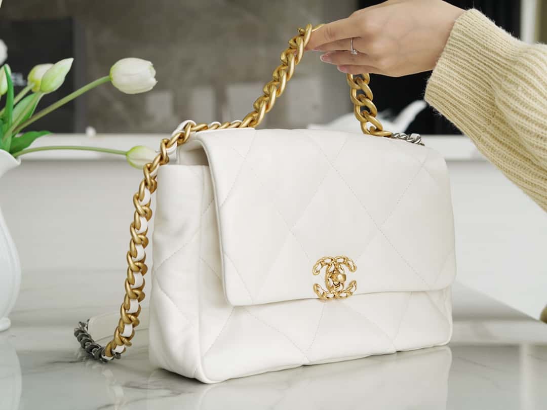 BC-19 Large Handbag Lambskin Gold AS1161 White