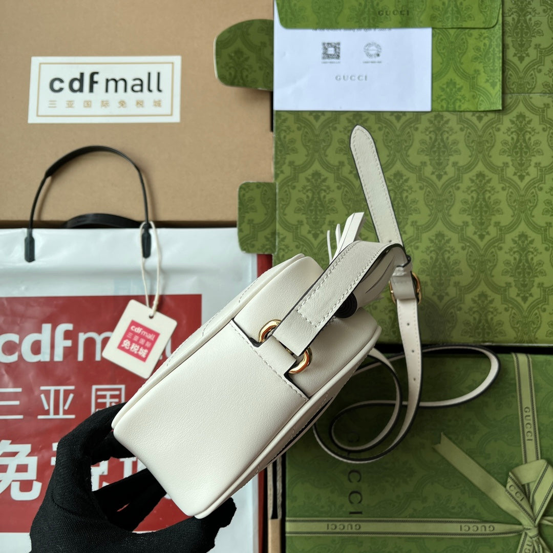 BG-Small Shoulder White Leather Bag - 21x15.5x5cm