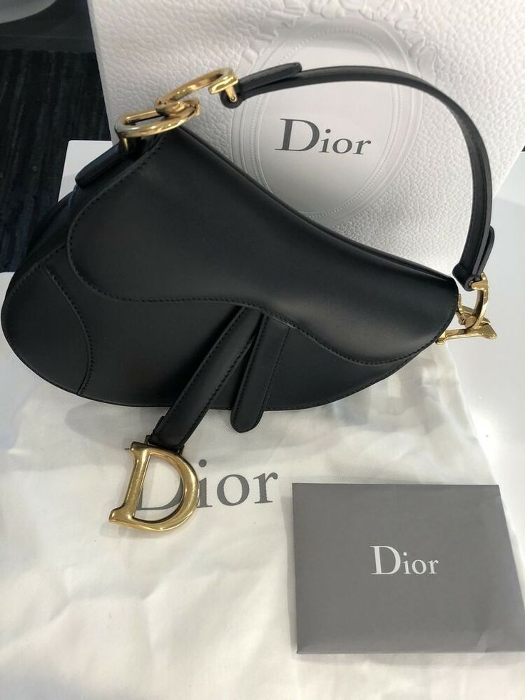 BD- Vintage Black Leather Saddle Bag With Gold Ornaments