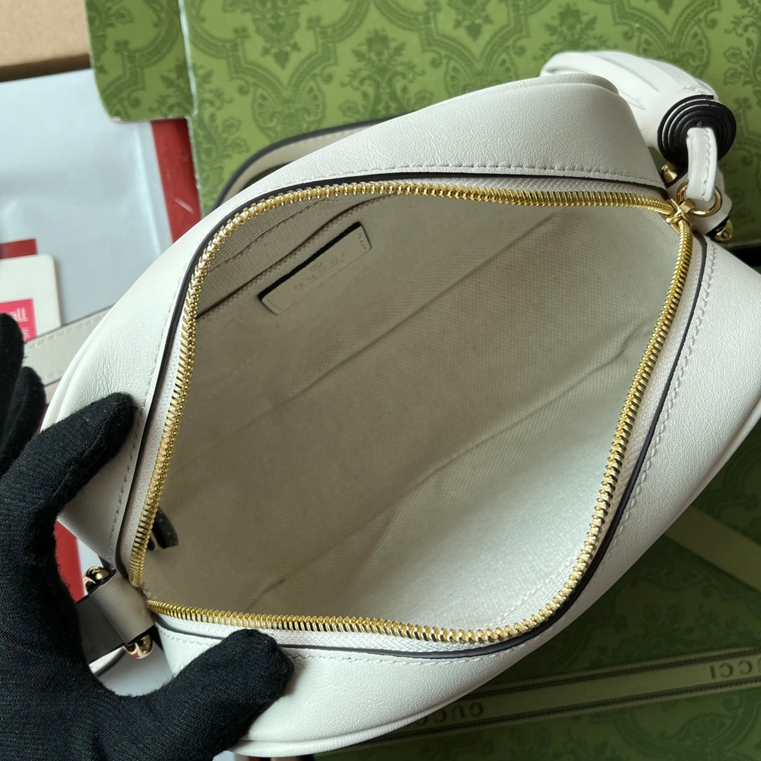 BG-Small Shoulder White Leather Bag - 21x15.5x5cm