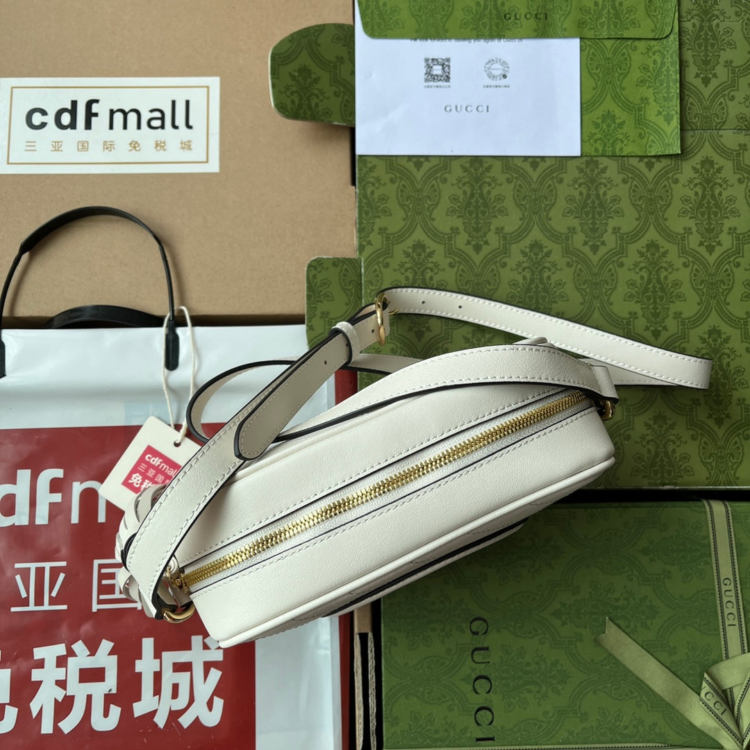 BG-Small Shoulder White Leather Bag - 21x15.5x5cm