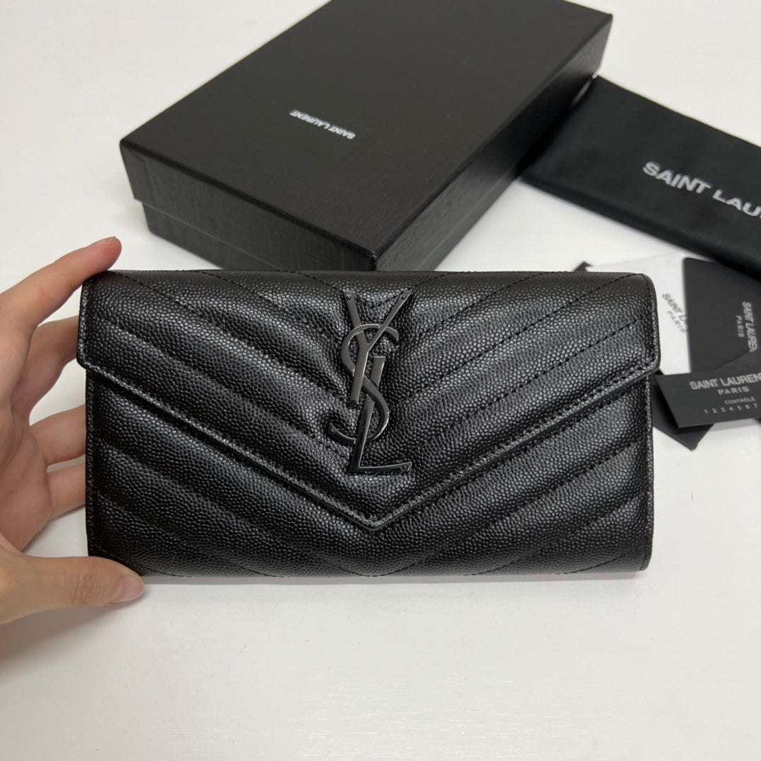 BY- Long Wallet Black Leather Black Tone 10767 19cm