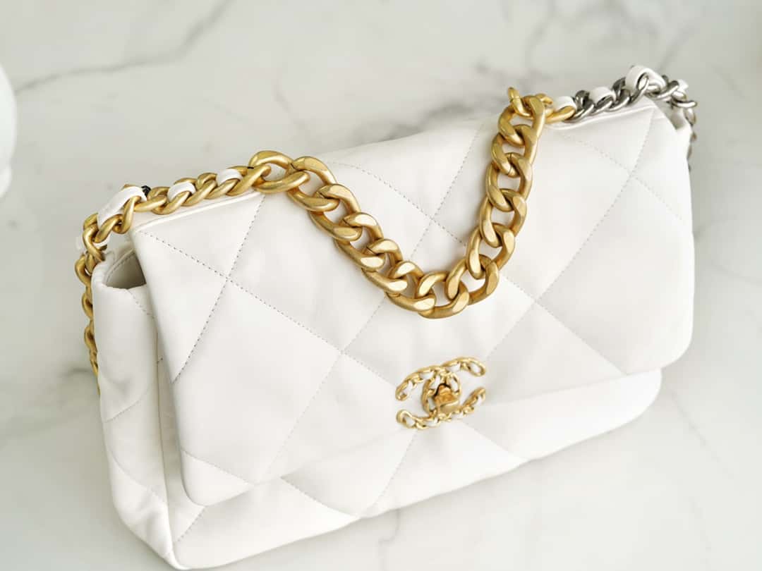 BC-19 Large Handbag Lambskin Gold AS1161 White