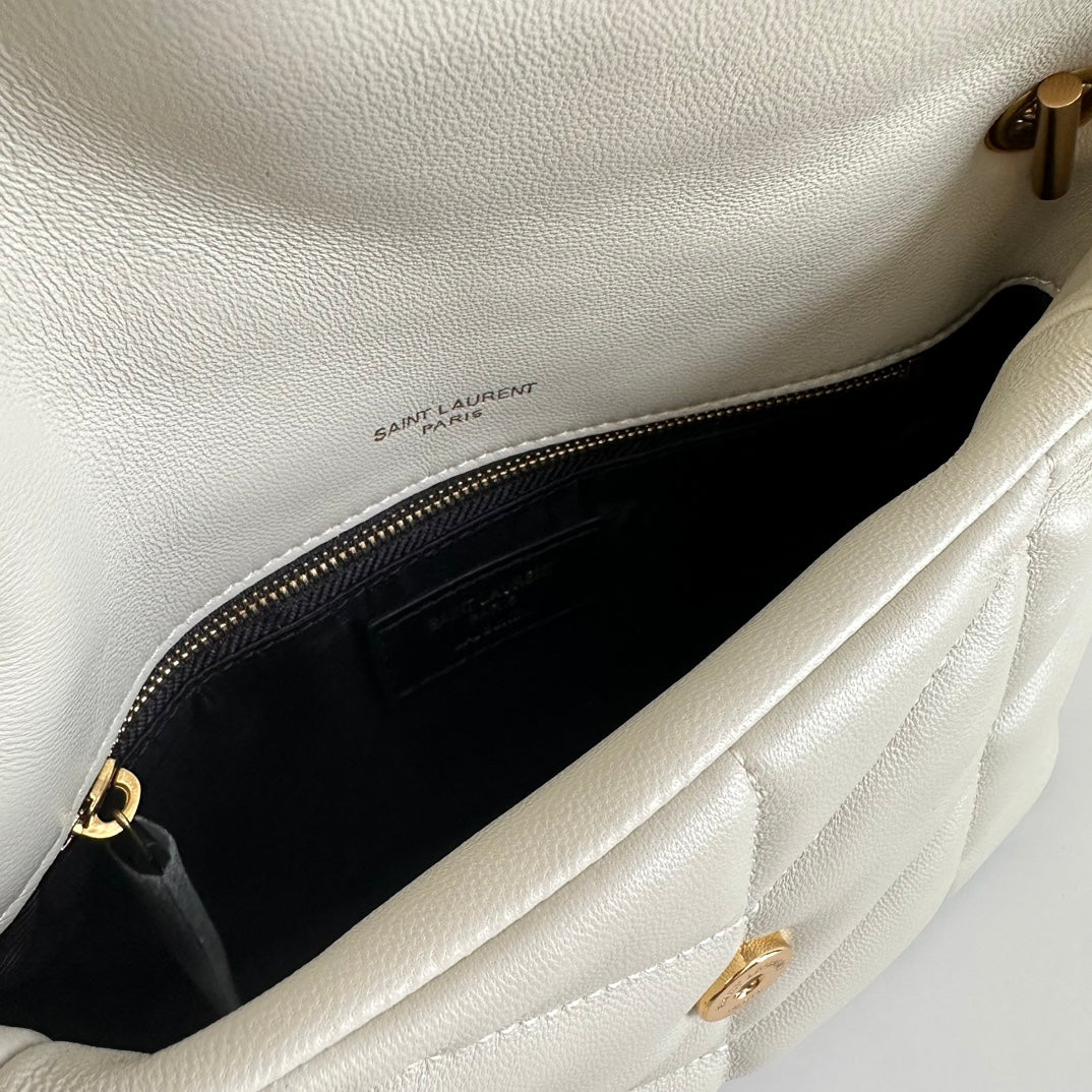 BY-  Puffer Toy Bag In Quilted Lambskin White Size 23x15.5x8.5