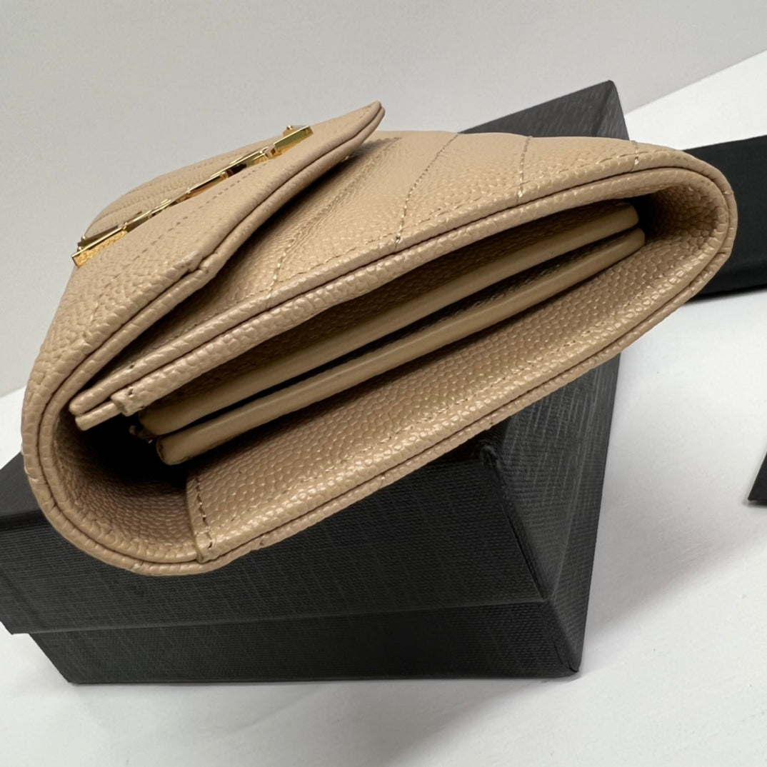 BY- Long Wallet Beige Leather Gold Tone 10772  19cm