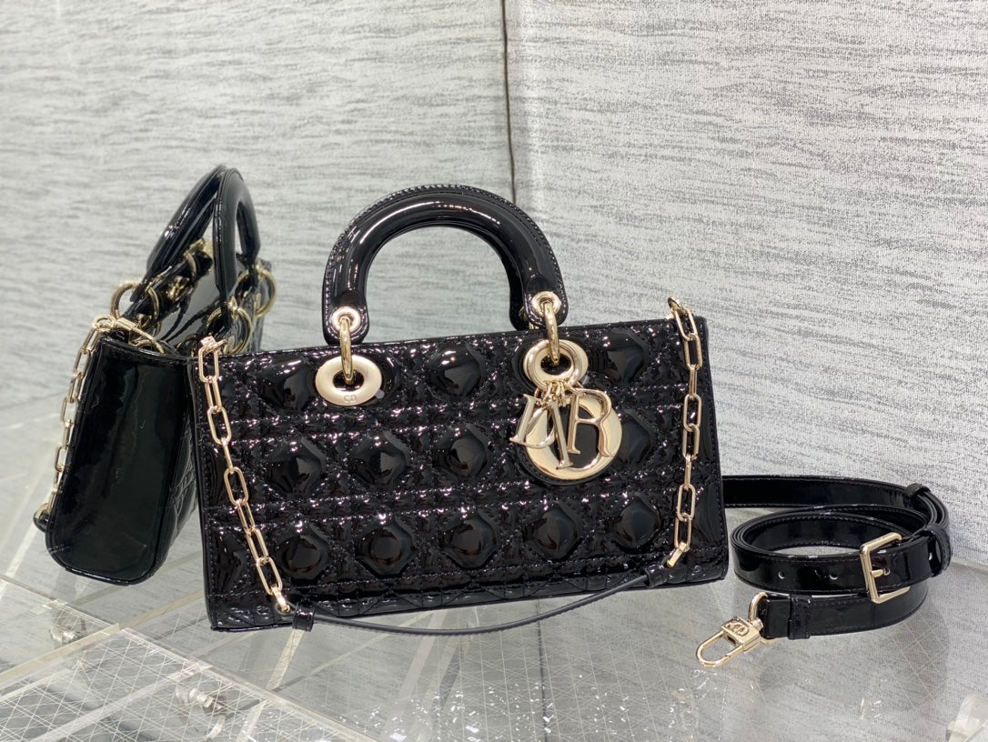BD- Lady Medium Patent Black Leather Bag - 26x6x14cm