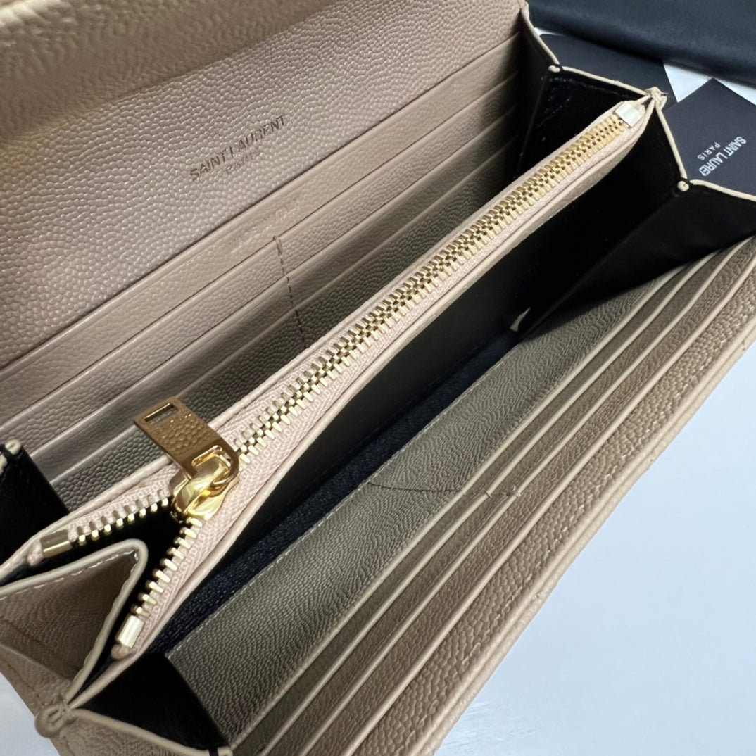 BY- Long Wallet Beige Leather Gold Tone 10772  19cm