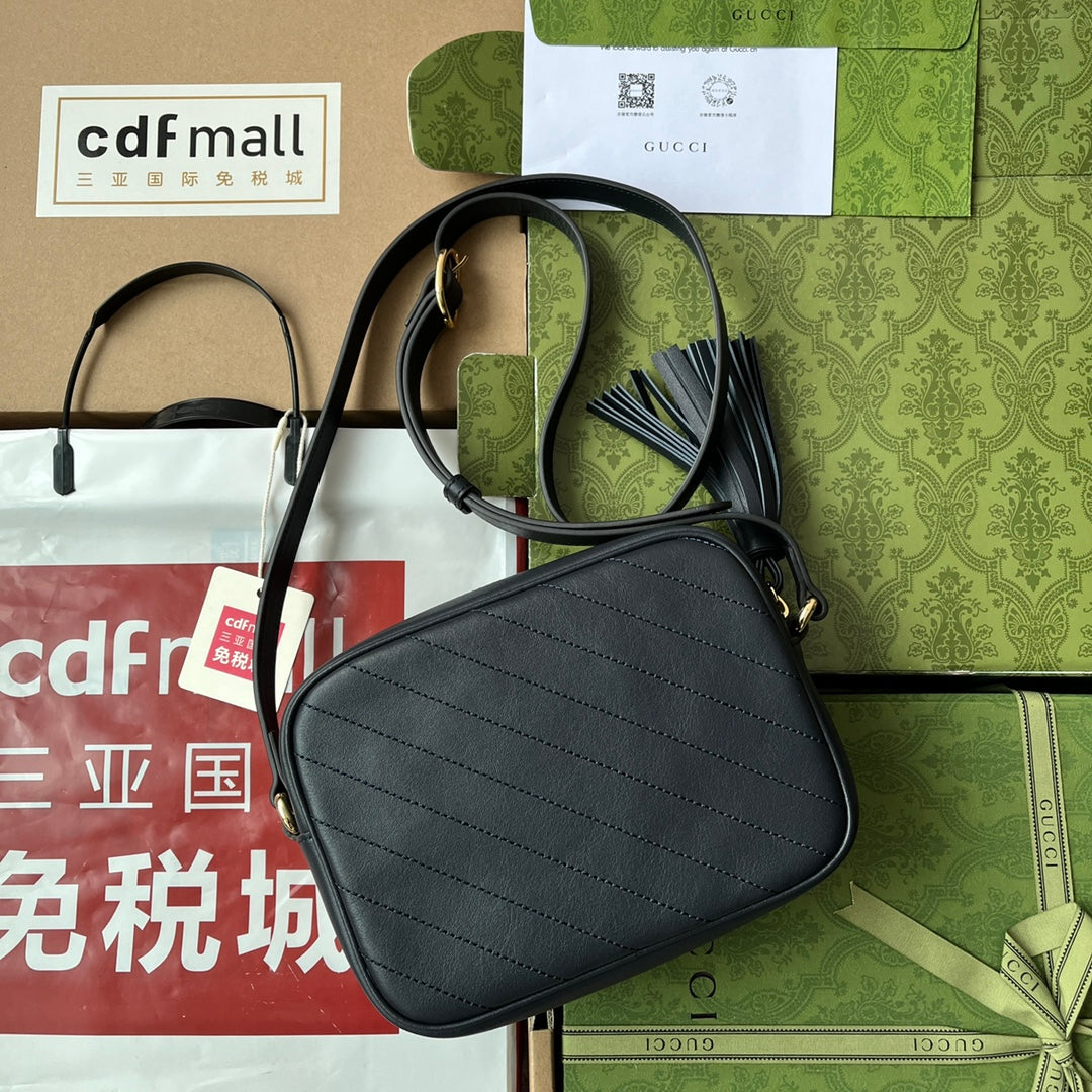 BG-Small Shoulder Dark Blue Leather Bag - 21x15.5x5cm