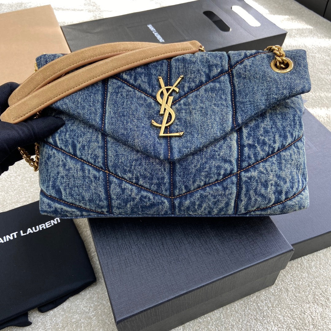 YSL Puffer Denim Bag - 29?¨¢17?¨¢11cm