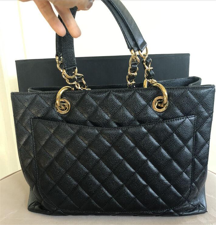BC- CC BlackGold Caviar Quilted Grand Shopping Tote
