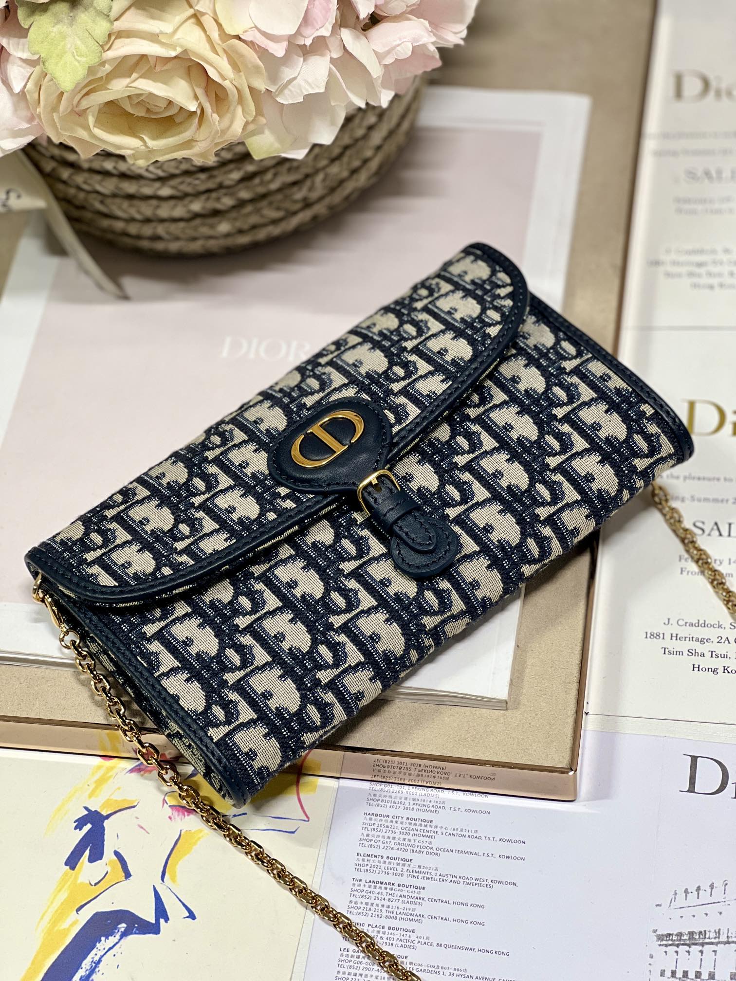BD- Wallet on Chain East West Blue Oblique Jacquard - 21.5*12*4cm