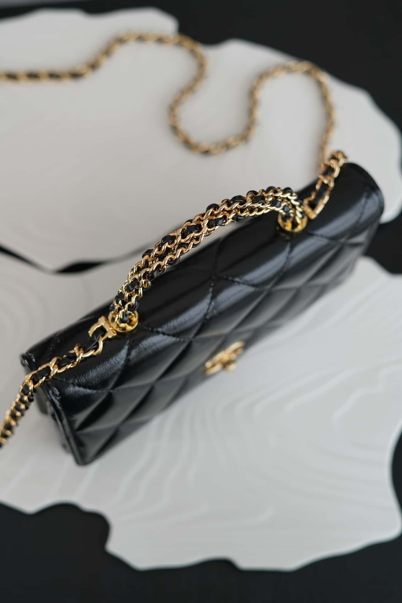 BC- 24B  Top Handle in Black Shiny Lambskin