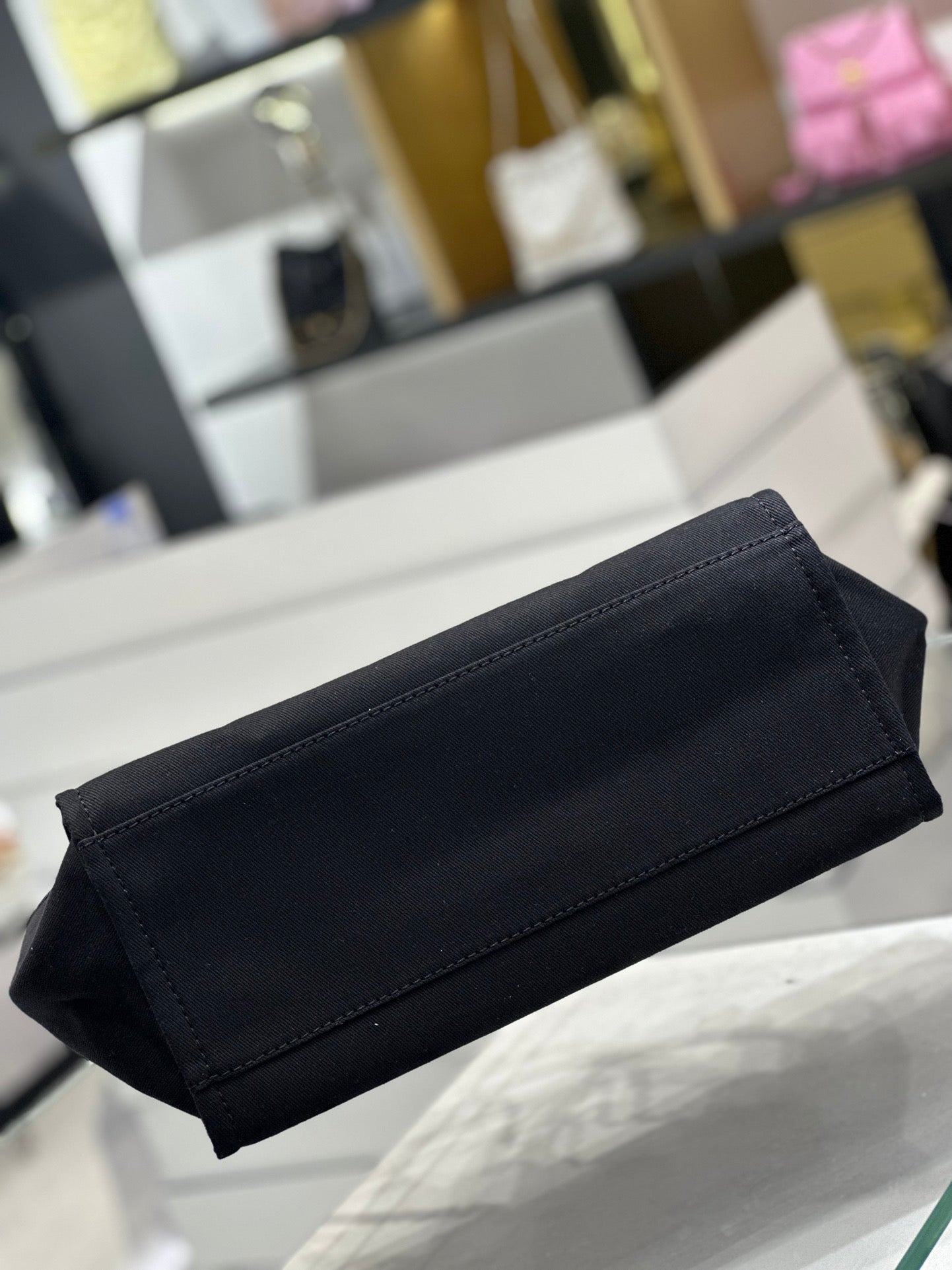 BC- Natural Canvas and Black Leather Large Pearl  Tote - 30x39x22cm
