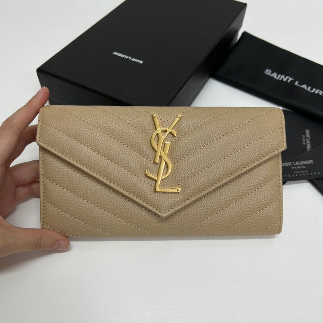 BY- Long Wallet Beige Leather Gold Tone 10772  19cm