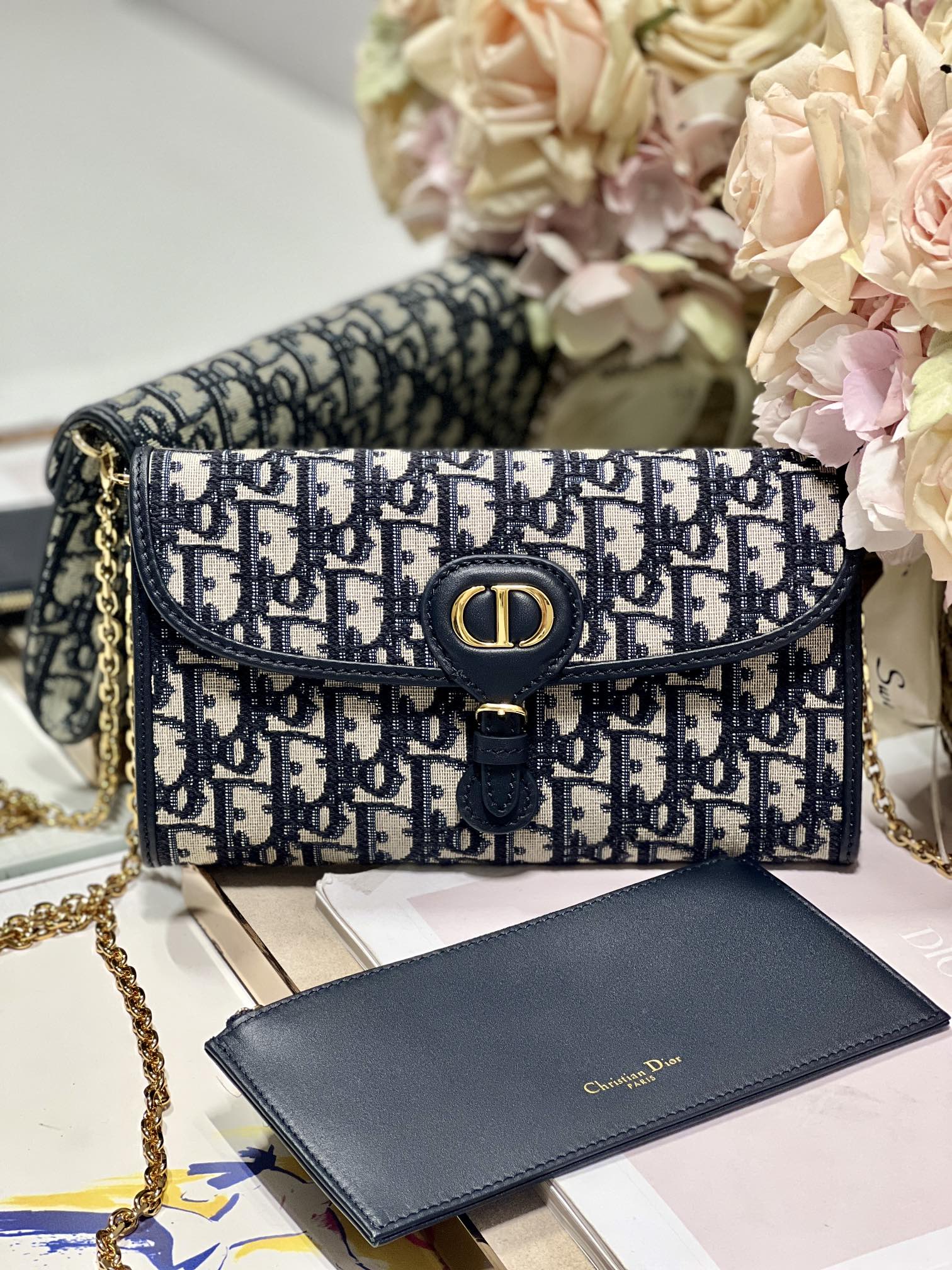 Dior Bobby Wallet on Chain East West Blue Oblique Jacquard - 21.5?¡§¡é12?¡§¡é4cm