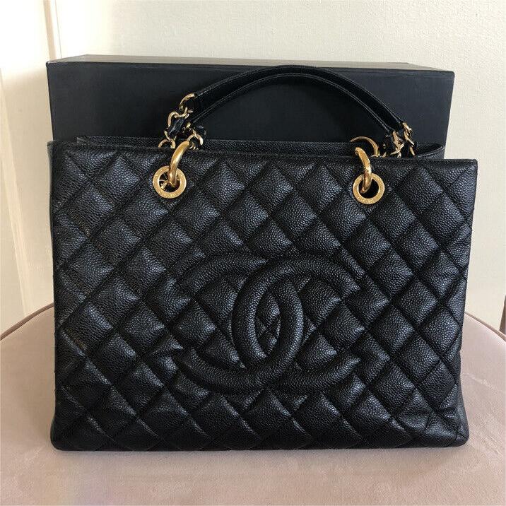 BC- CC BlackGold Caviar Quilted Grand Shopping Tote