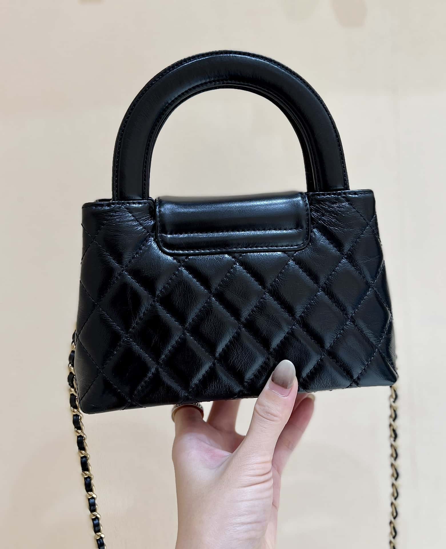 BC- Mini Shopping Bag Mini 23K Shiny Aged Calfskin Black 13x19x7cm