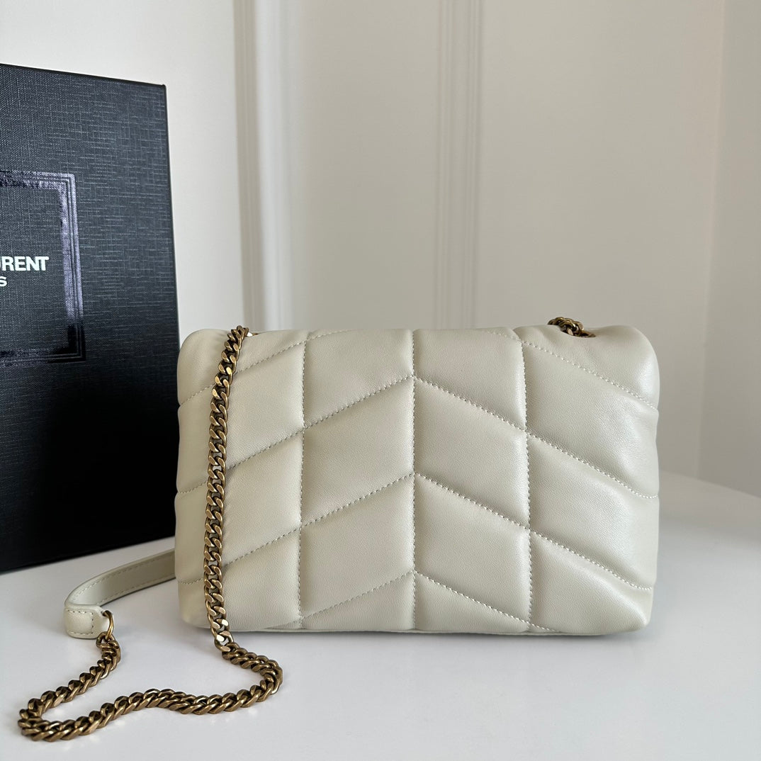 BY-  Puffer Toy Bag In Quilted Lambskin White Size 23x15.5x8.5