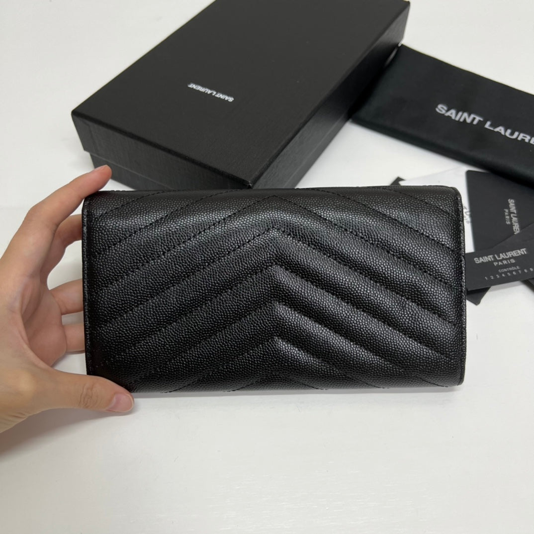 BY- Long Wallet Black Leather Black Tone 10767 19cm