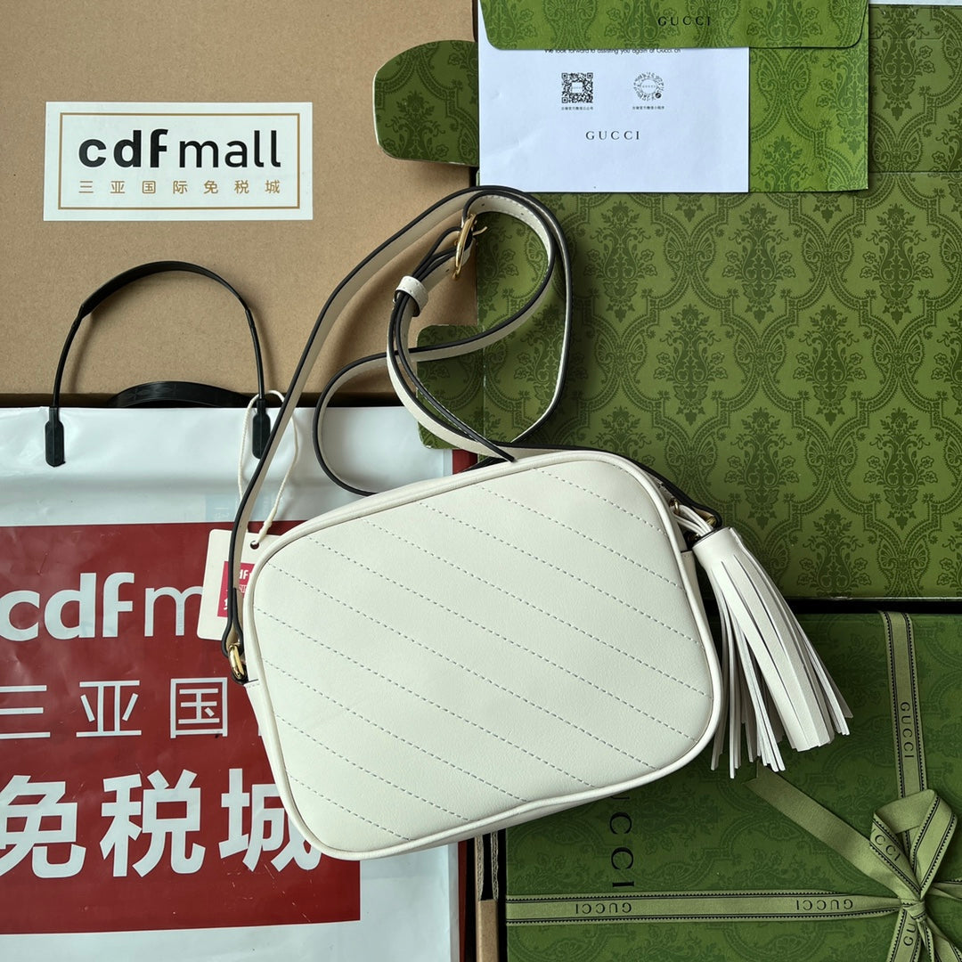 BG-Small Shoulder White Leather Bag - 21x15.5x5cm