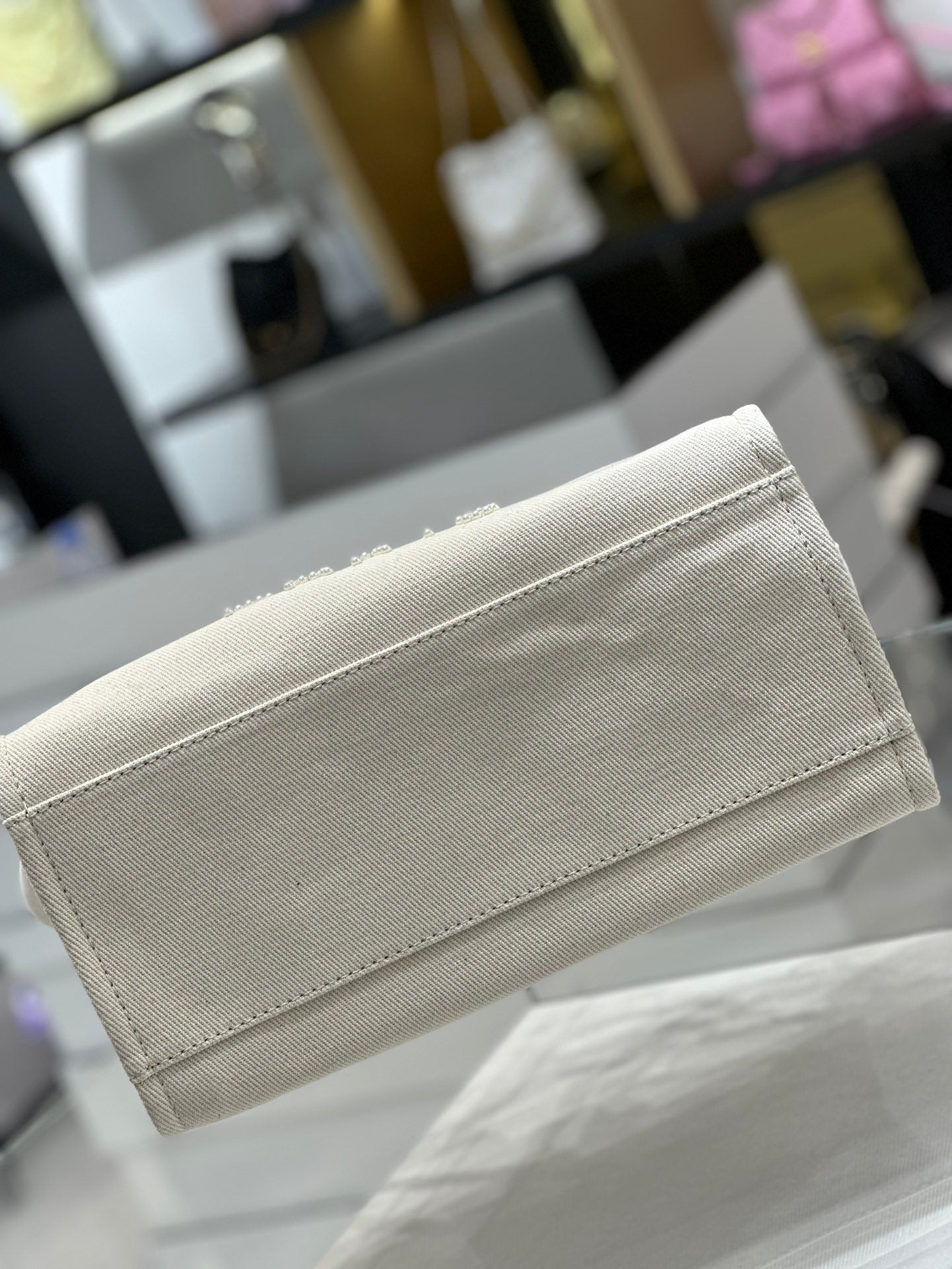 BC- Natural Canvas and Tan Leather Large Pearl  Tote - 30x39x22cm
