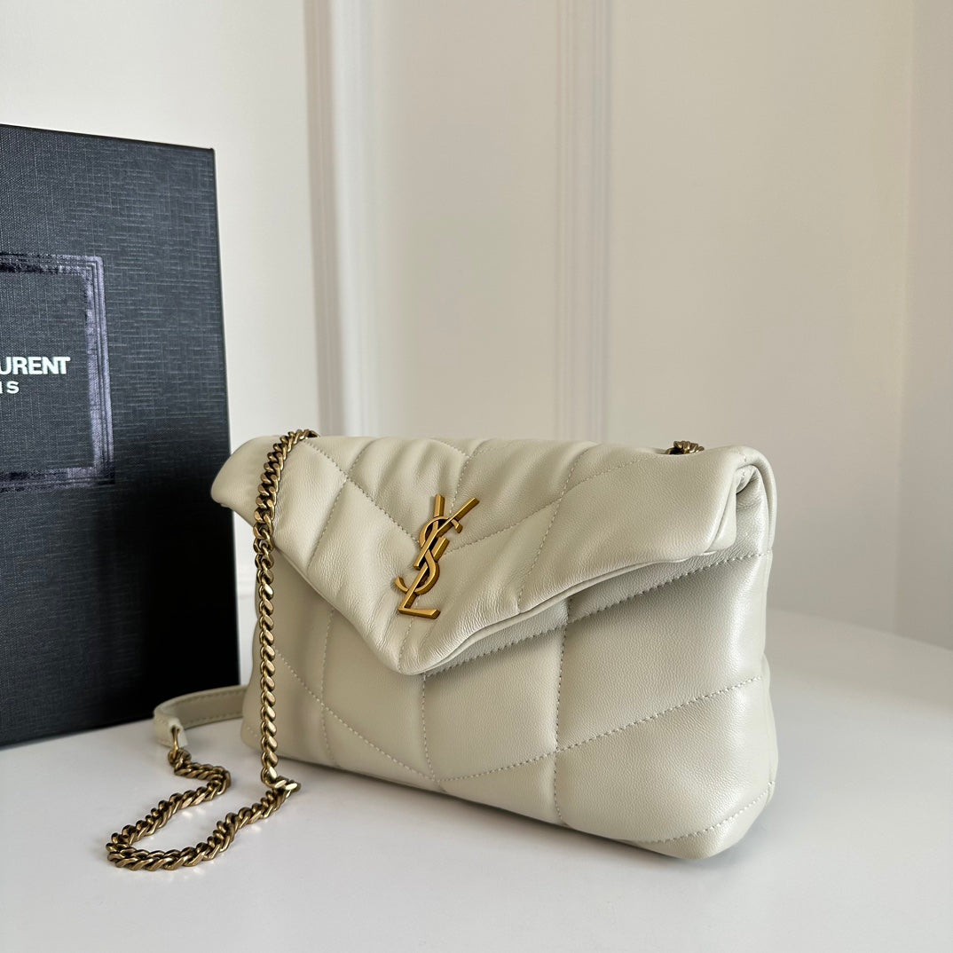 BY-  Puffer Toy Bag In Quilted Lambskin White Size 23x15.5x8.5