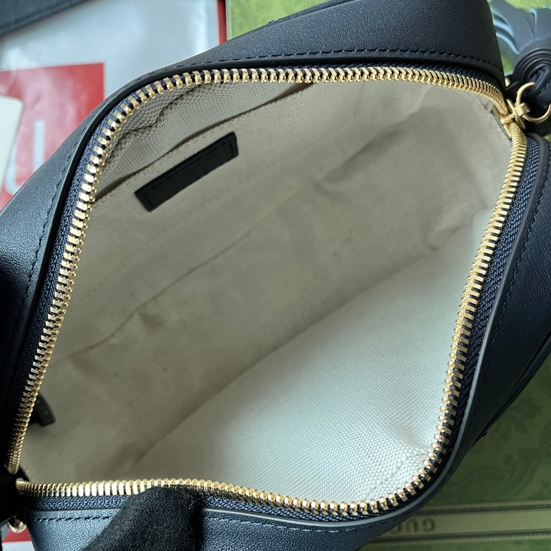 BG-Small Shoulder Dark Blue Leather Bag - 21x15.5x5cm