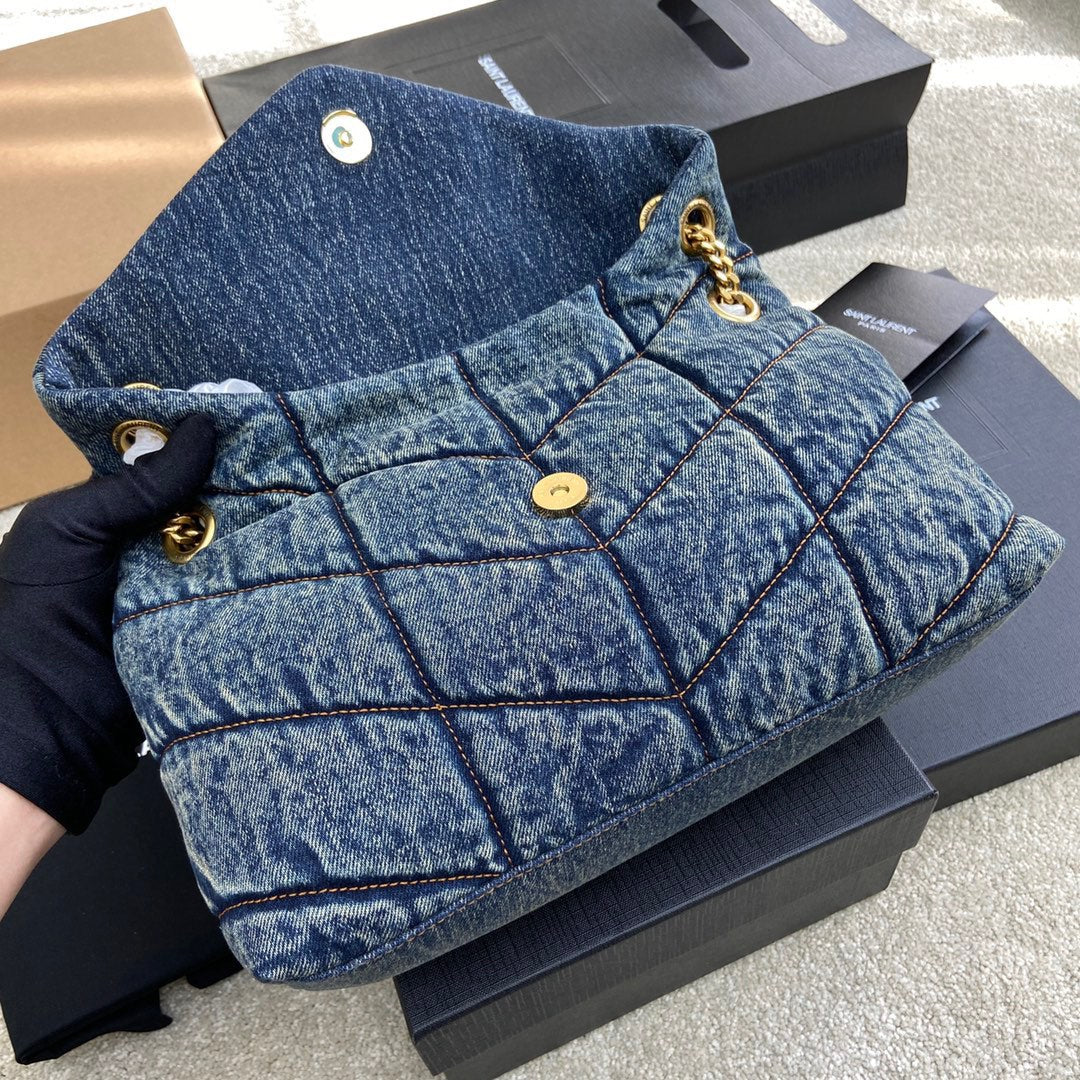 BY- Puffer Denim Bag - 29*17*11cm