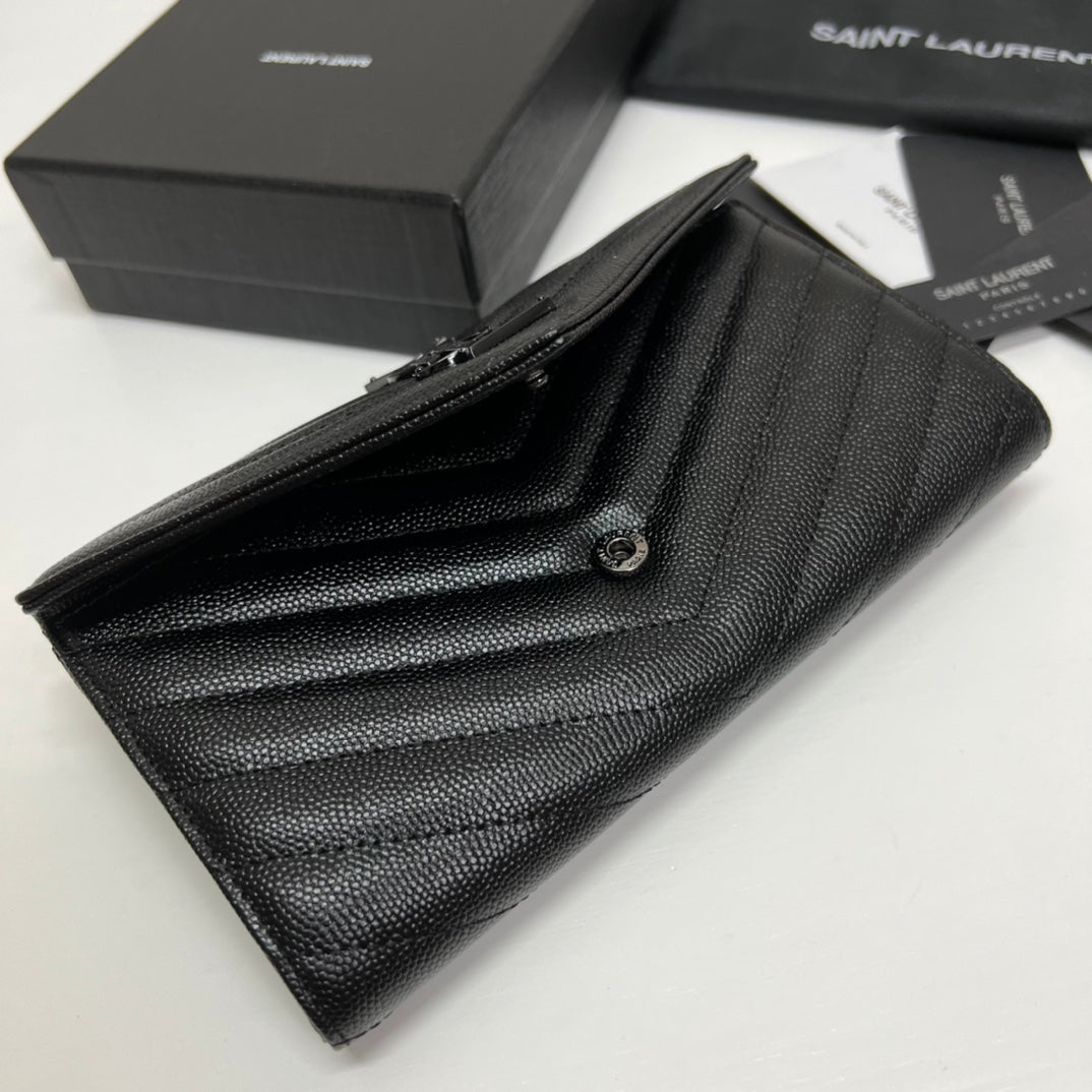 BY- Long Wallet Black Leather Black Tone 10767 19cm