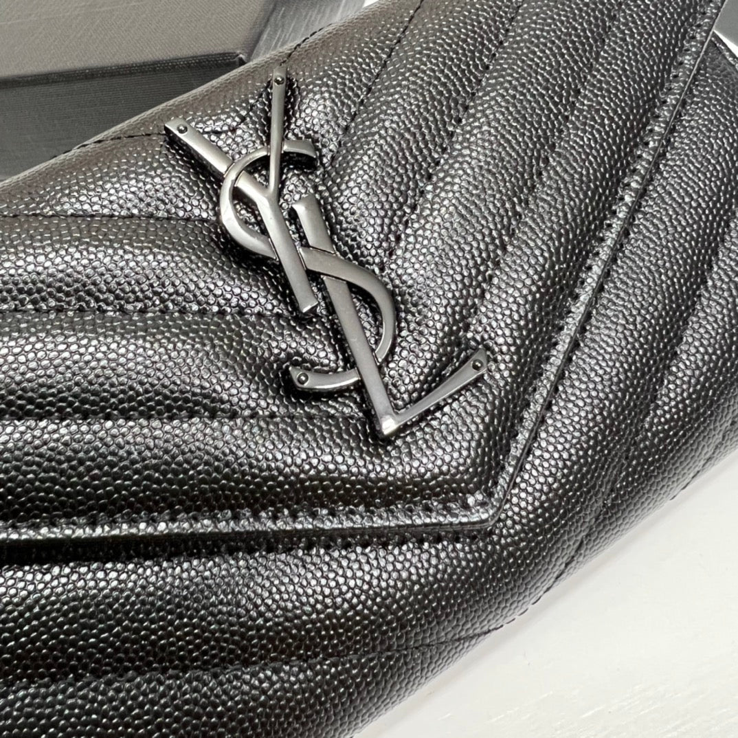BY- Long Wallet Black Leather Black Tone 10767 19cm