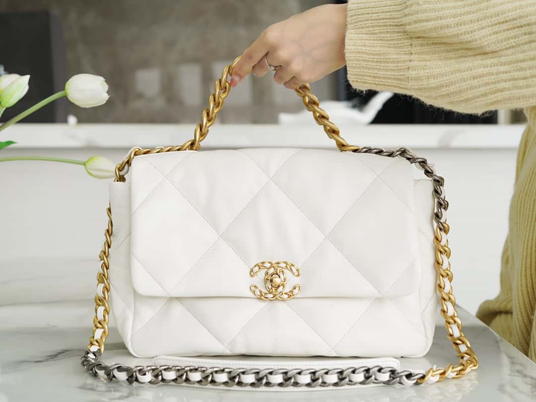 BC-19 Large Handbag Lambskin Gold AS1161 White