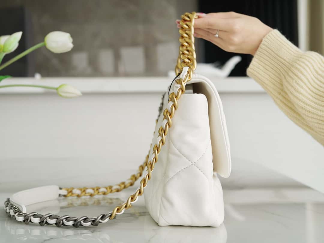 BC-19 Large Handbag Lambskin Gold AS1161 White