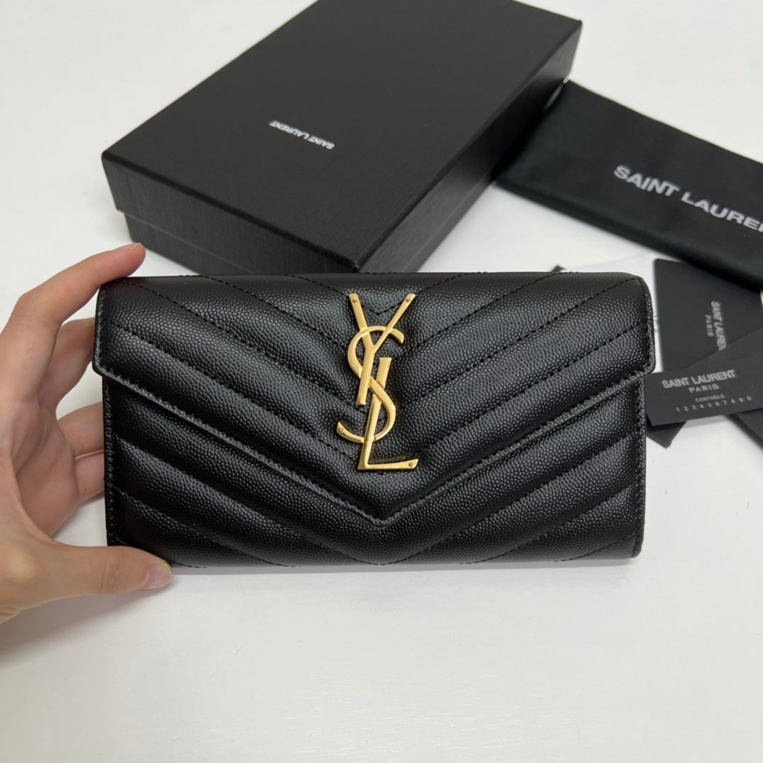 BY- Long Wallet Black Leather Gold Tone 10769 19cm